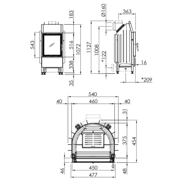 Plieninis židinio ugniakuras Spartherm Mini R1V510-4S, tiesiu stiklu, de&scaron;ininės durelės