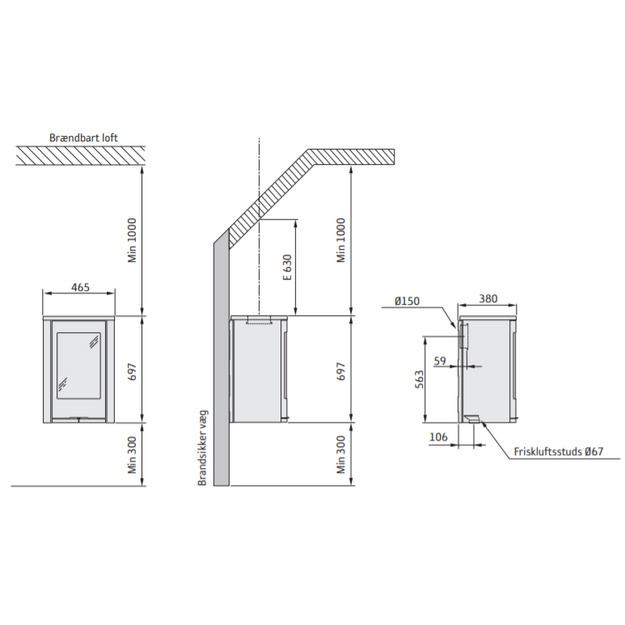 Krosnelė Contura C810W:1 STYLE, juoda, montuojama ant sienos, su aliuminio plok&scaron;te (301659, 058318, 998662)