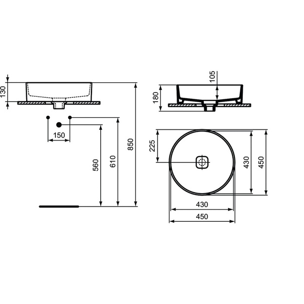Ideal Standard STRADA II praustuvas montuojamas ant stalvir&scaron;io 45 x 45 cm , be persipylimo, baltas