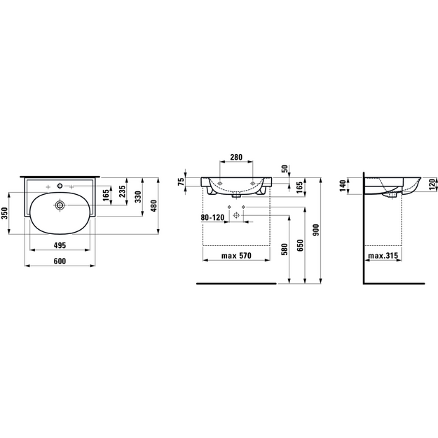 THE NEW CLASSIC praustuvas 600x 480x 75mm, su 1 anga mai&scaron;ytuvui