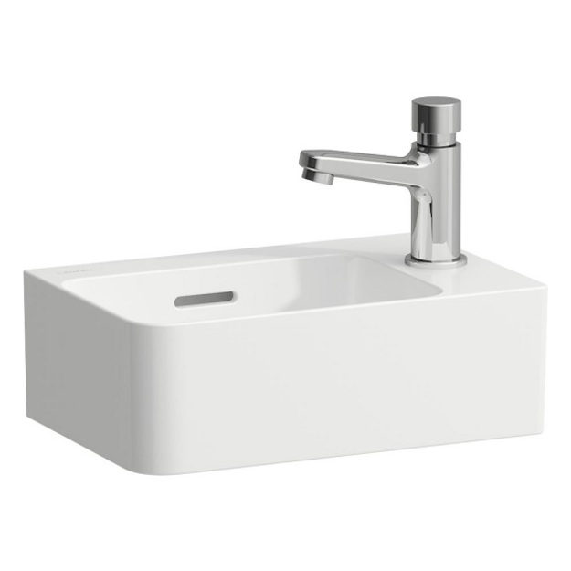 Pakabinamas mažas praustuvas Laufen VAL 340x220mm, skylė de&scaron;inėje pusėje, baltas