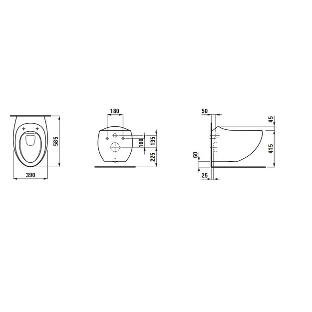 IL BAGNO ALESSI ONE Pakabinamas Rimless WC su stačiu nubėgimu,  juoda matinė