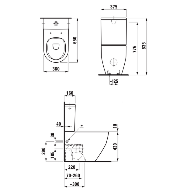 Kombinuoto unitazo puodas PRO Rimless su 2 &scaron;on. angom vand. įvadui, universal nuotaku (bakeliui 829953...9/8731), baltas