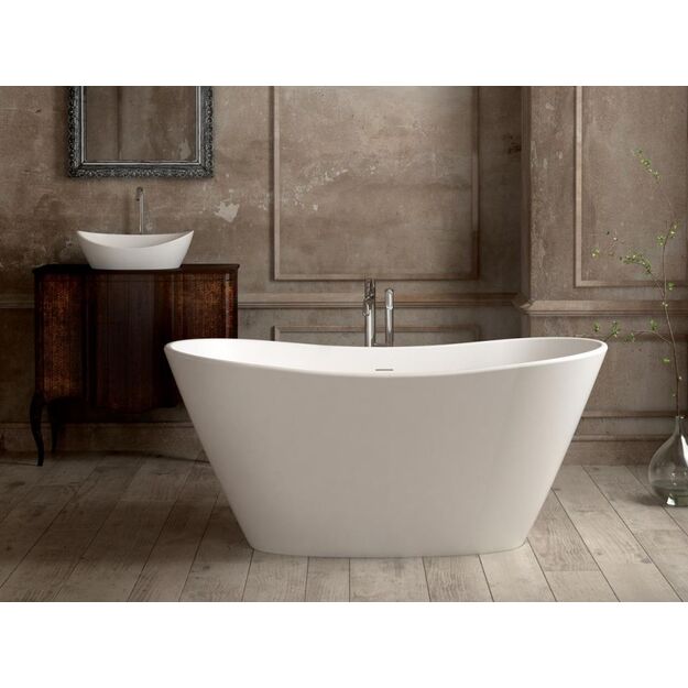 Vonia PAA Amore 160x85, laisvai pastoma silkstone, balta, su integruotu persipylimu