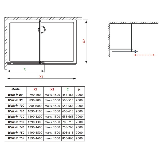 Durys Radaway FURO BLACK Walk-in 638x2000, de&scaron;inė, skaidrus/juoda