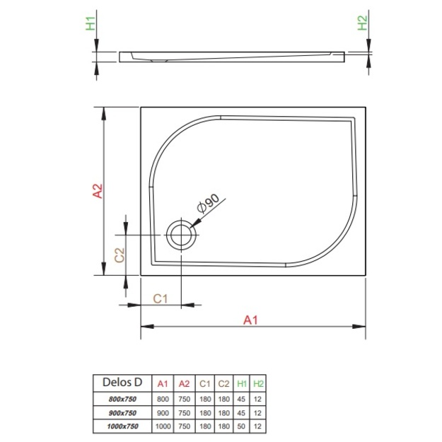 Akrilinis du&scaron;o padėklas Radaway Delos D 90x75 cm, baltas