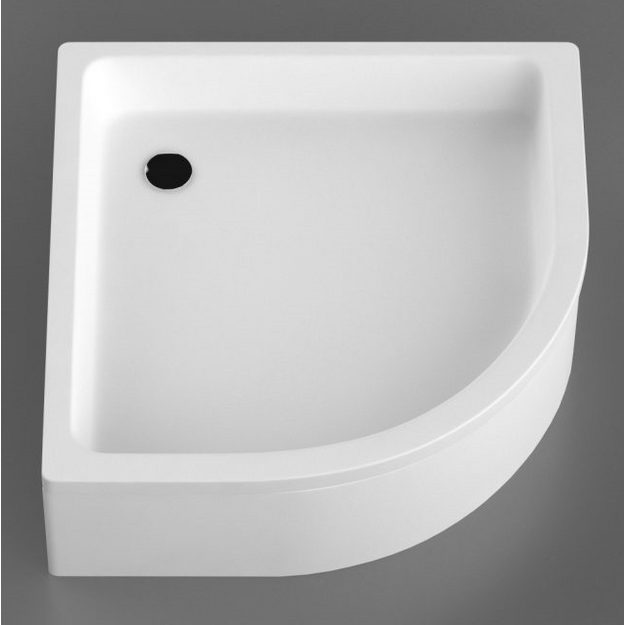 Akmens masės du&scaron;o padėklas R-90, 90x90x25,5 cm, pusapvalis, R-550 su apdaila, be kojelių, be sifono, balta blizgi spalva