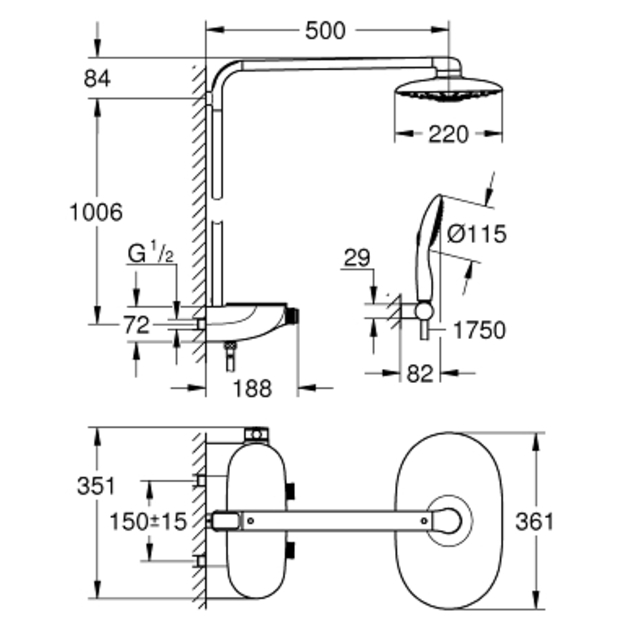 Termostatinė du&scaron;o sistema Rainshower&reg; System SmartControl 360 DUO, balta spalva