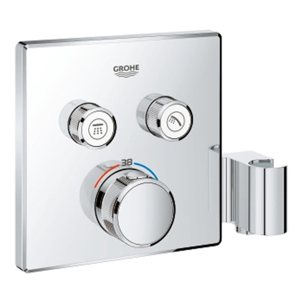 Vir&scaron;tinkinė termostatinio mai&scaron;ytuvo dalis Grohtherm Smartcontrol, 2 valdikliai, su integruotu du&scaron;o laikikliu, chromas