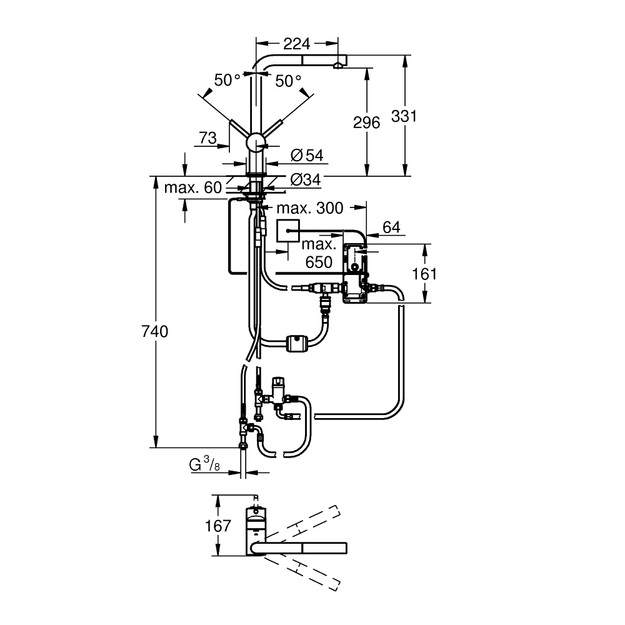 Grohe Minta Touch elektroninis plautuvės mai&scaron;ytuvas, L formos i&scaron;traukiamas snapas, nerūdijančio plieno spalva