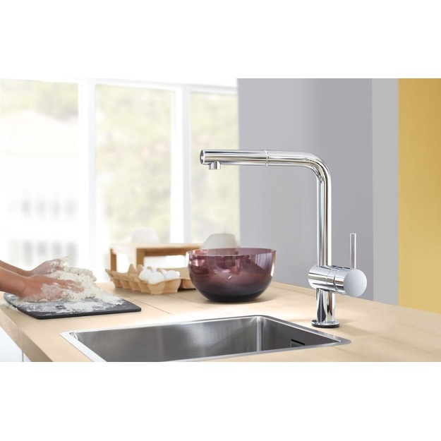Grohe Minta Touch elektroninis plautuvės mai&scaron;ytuvas, L formos i&scaron;traukiamas snapas, nerūdijančio plieno spalva