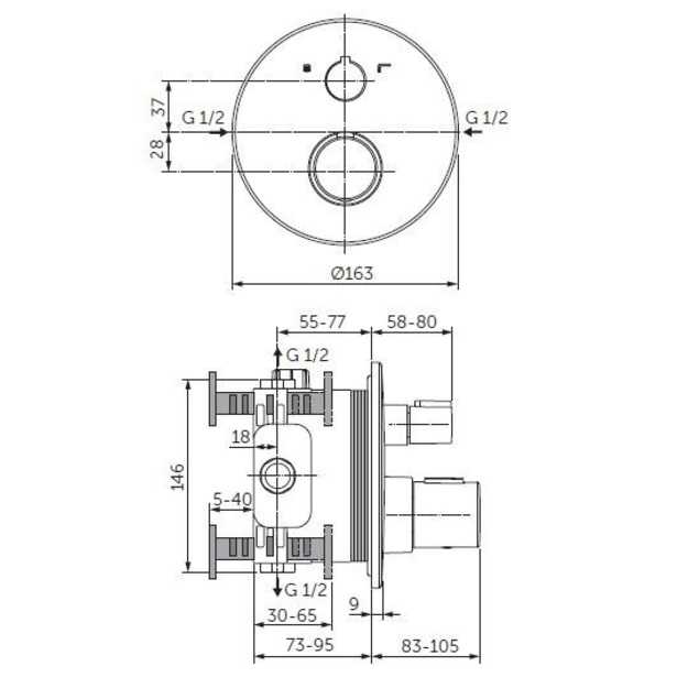 Ideal Standard vir&scaron;tinkinė termostatinio Ceratherm T100 dalis, juoda matinė