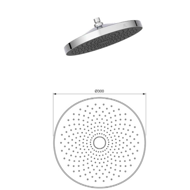 Idealrain SOLOS  lietaus du&scaron;o galva &Oslash;300 mm, 1 srovės,EasyClean &ndash; silikon. purk&scaron;tukai lengvam valymui.12 l/min, chromas
