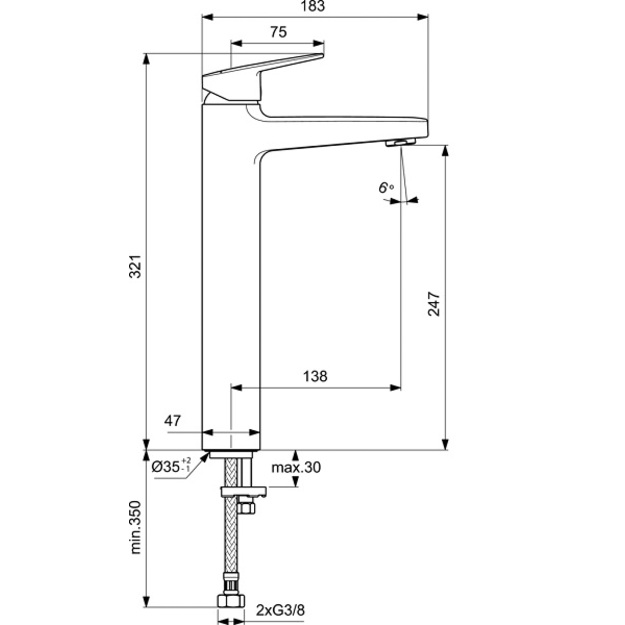 Ideal Standard Ceraplan H250 praustuvo mai&scaron;ytuvas be dugno vožtuvo, chromas