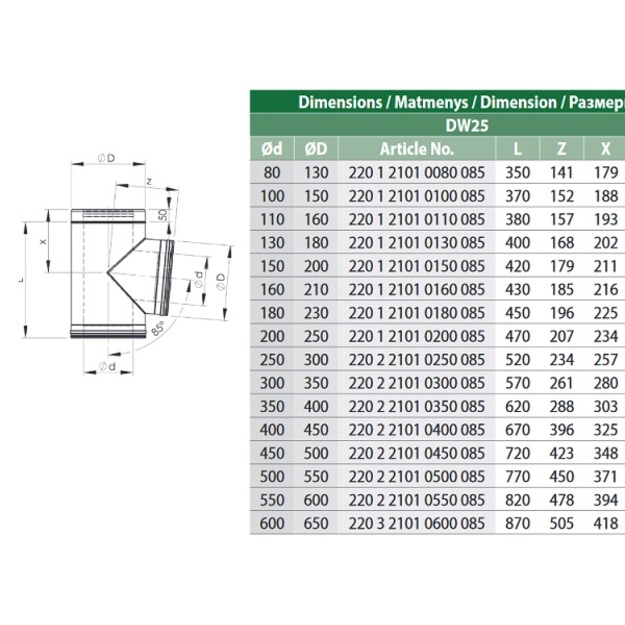 DW tri&scaron;akis NPNP d.160/210 85&deg; (220 1 2101 0160 085)