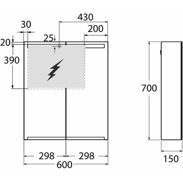 IFO Option veidrodinė spintelė 60, 70x60x15 cm su LED ap&scaron;vietimu, 2 stiklinėm lentynėlėm, rozete