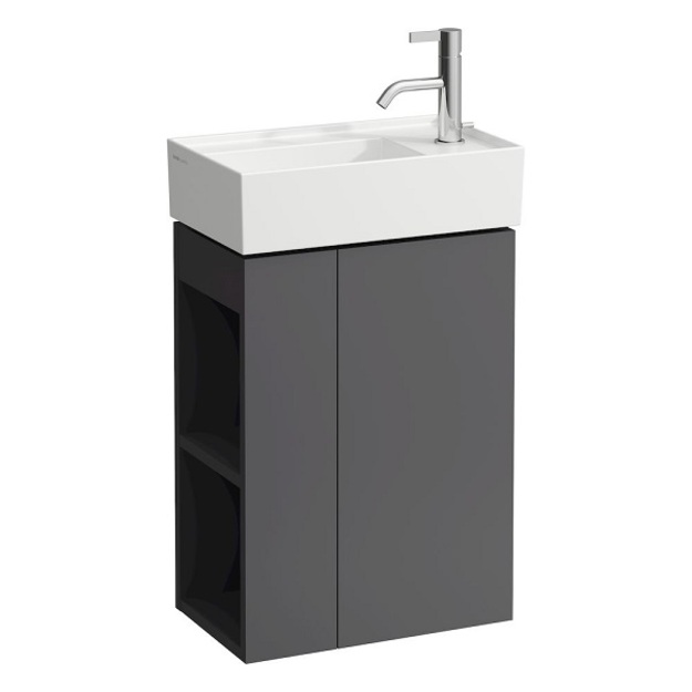 Spintelė Kartell by Laufen, antracito spalvos, nedideliam praustuvui 815334 su mai&scaron;ytuvu de&scaron;inėje