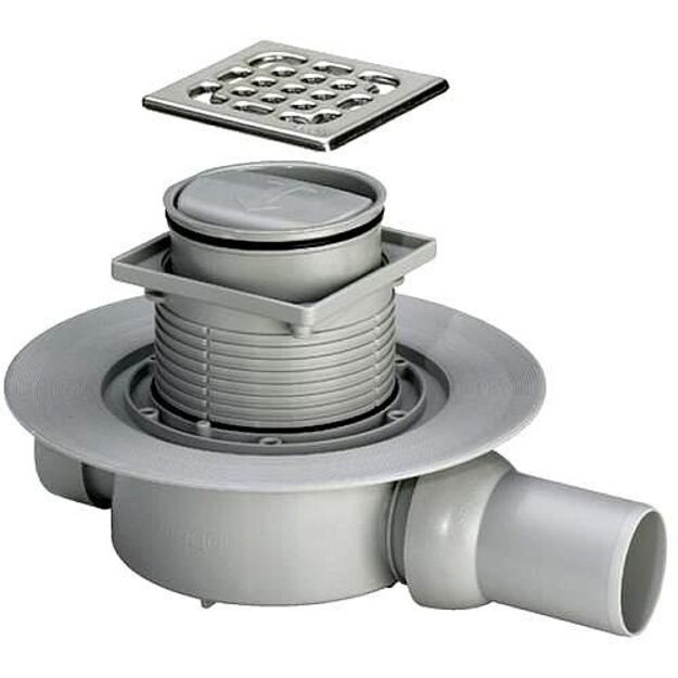 Horizontalus trapas,  sausas  DN50, su nerūdijančio plieno grotelėmis 100 x 100, (0,4 l/s)