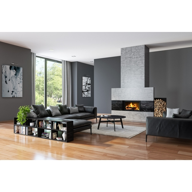 Plieninis židinio ugniakuras Romotop KV HEAT H3LF06 88.50.06, juoda pakura IGN, pakeliamomis durimis
