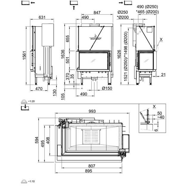 Plieninis židinio ugniakuras Spartherm Premium V-2L-80h, &oslash;200mm