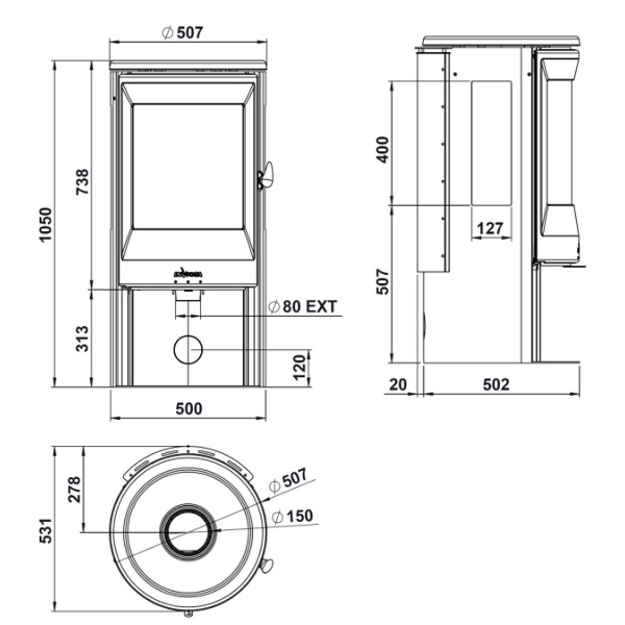 Plieninė krosnelė Invicta Neosen, su &scaron;oniniais stiklais, 6kW (P948837)