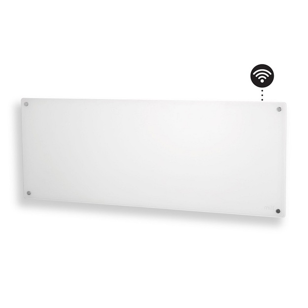 *Stiklinis panelinis &scaron;ildytuvas Mill Glass su WIFI, 1200W, baltas