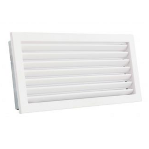 Grotelės VENTLAB 450x220, fiksuotos žaliuzės, baltos