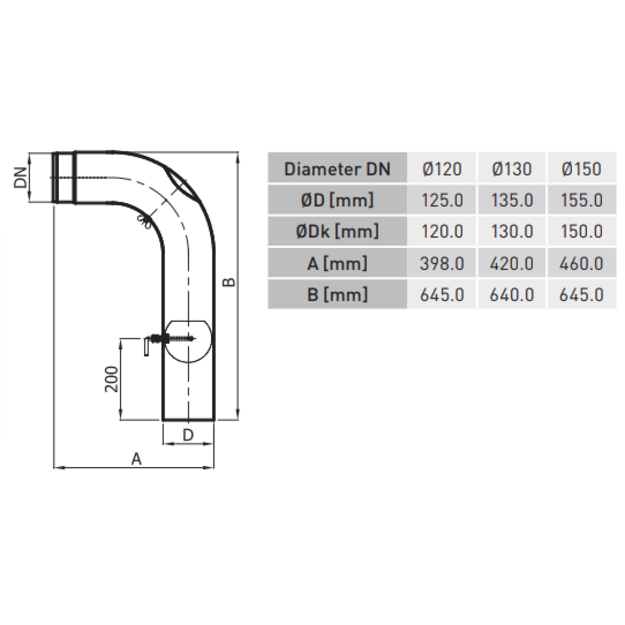Auk&scaron;ta alkūnė su sklende ir pravala KGSR150/90/W