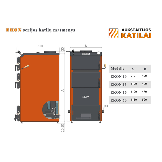 Kieto kuro katilas EKON, apatinio degimo, 10kW