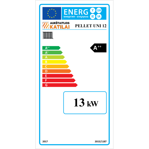 Granulinis katilas PELLET UNI 12  su rotac. 16 kW degikliu, sraigtu, 230 l met. bunkeriu
