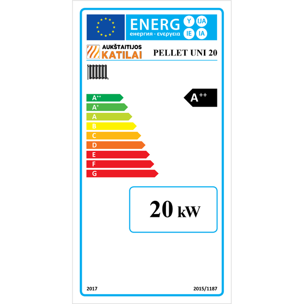 Granulinis katilas PELLET UNI 20 kW  su rotac. 20 kW degikliu, sraigtu, 320 l met. bunkeriu