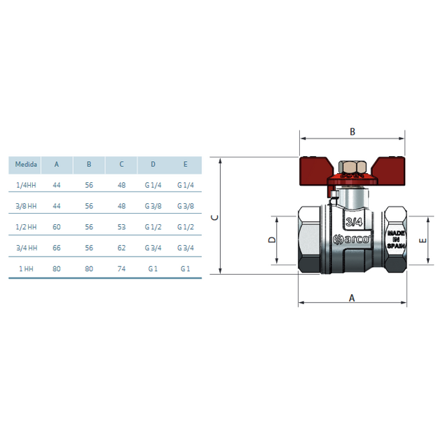 TURIA 3000 ventilis 1/2  v/v trumpa rankena (120608)