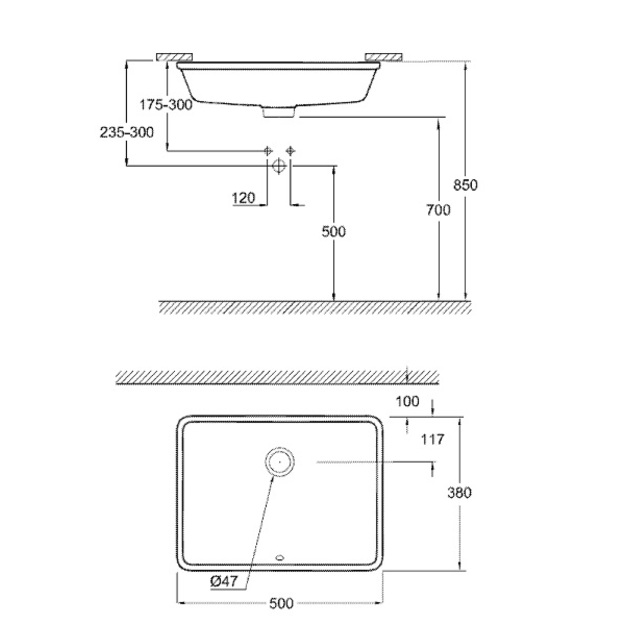 Grohe praustuvas Cube montuojamas i&scaron; apačios, 50 cm