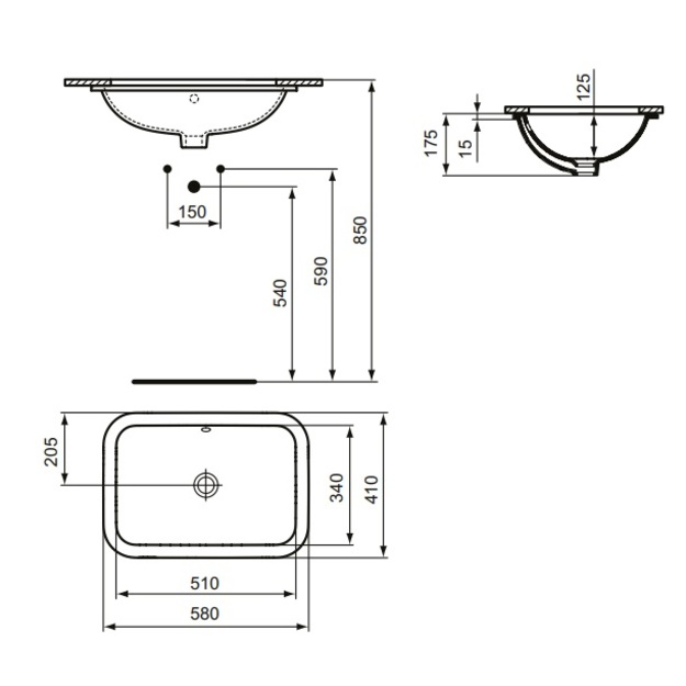 Po stalvir&scaron;iu montuojamas praustuvas Ideal Standard Rectangular Connect, 58x41x17,5 cm, baltas