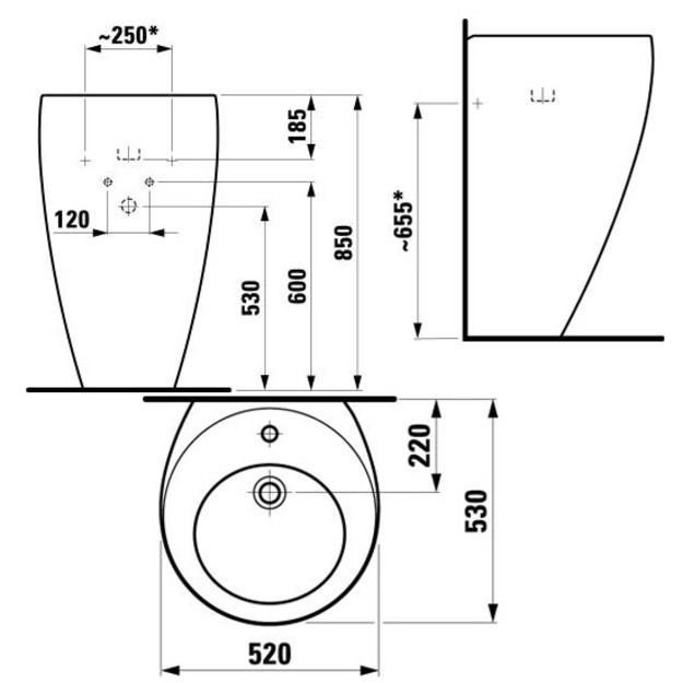 IL BAGNO ALESSI ONE Praustuvas 52 x 53 cm, be angos mai&scaron;ytuvui, su neuždaromu dugno vožtuvu 8.9543.9