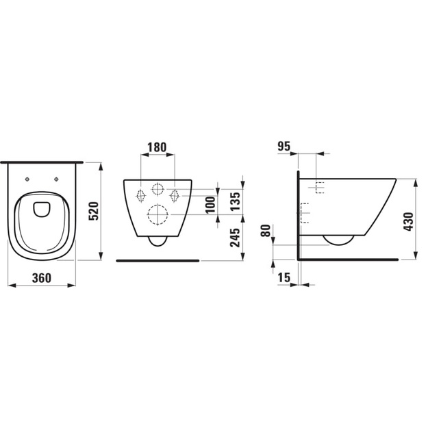 Pakabinamas unitazas Laufen LUA Rimless, 36 x 52 x 34,5 cm, baltas