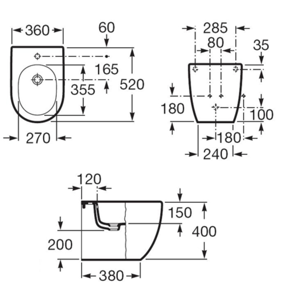 Pastatoma bidė Compact MERIDIAN (520x360x400 mm), glaudž. prie sienos, su tvirt.el., su anga mai&scaron;ytuvui