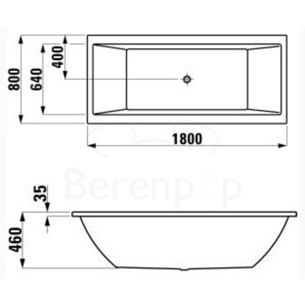 Vonia Laufen PRO 180x80 cm, įleidžiamas modelis, talpa 225 l.,  balta