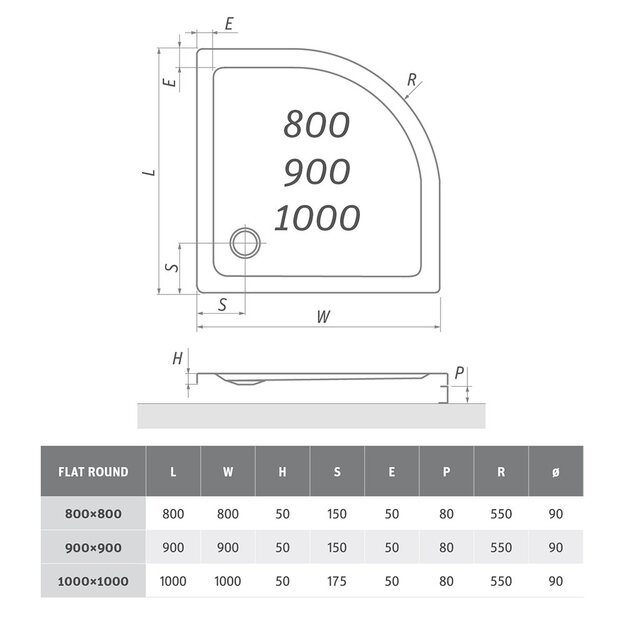 Du&scaron;o padėklas FLAT ROUND 900x900 mm, R550, baltas