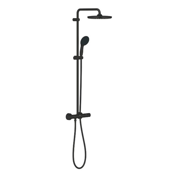 Termostatinė du&scaron;o sistema Grohe Tempesta System 250 (galva &Oslash;250, 2`jų srovių rankinis du&scaron;as, 8 l/min), juoda matinė