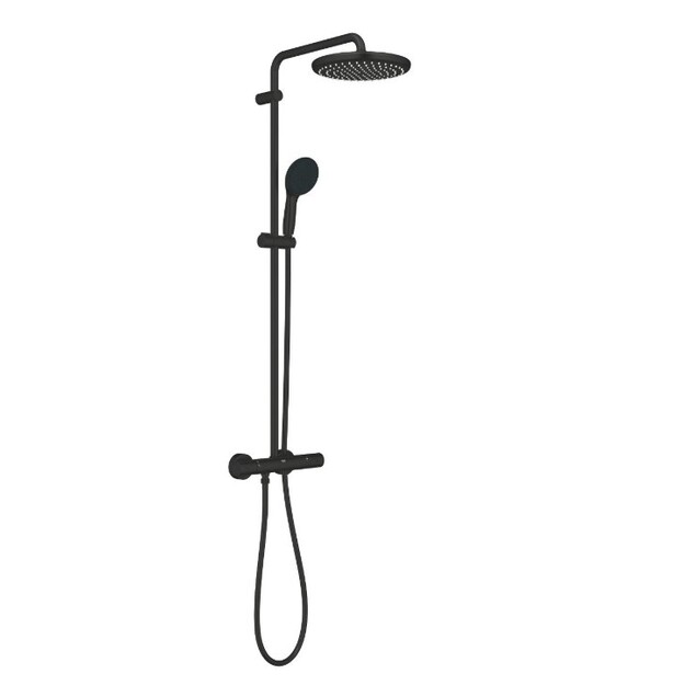 Termostatinė du&scaron;o sistema Grohe Tempesta System 250 (galva &Oslash;250, 2`jų srovių rankinis du&scaron;as, 8 l/min), juoda matinė
