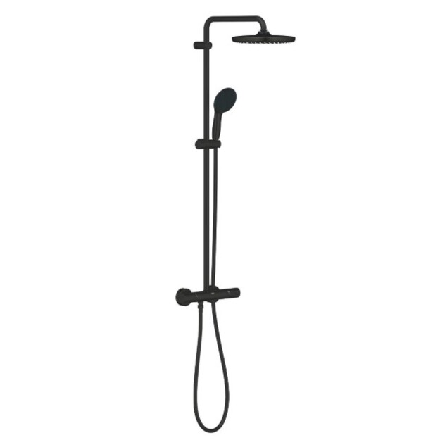 Termostatinė du&scaron;o sistema Grohe Tempesta System 250 (galva &Oslash;250, 2`jų srovių rankinis du&scaron;as, 8 l/min), juoda matinė