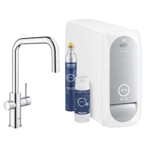 GROHE Blue Home vienasvirtis U formos mai&scaron;ytuvas su filtravimo sistema ir i&scaron;traukiamu snapu, chromo spalva