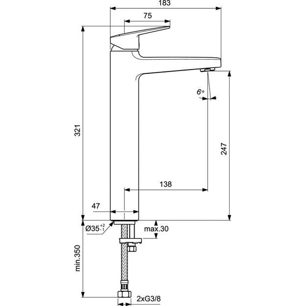 Ideal Standard CERAPLAN H250 praustuvo mai&scaron;ytuvas be dugno vožtuvo, matinė juoda