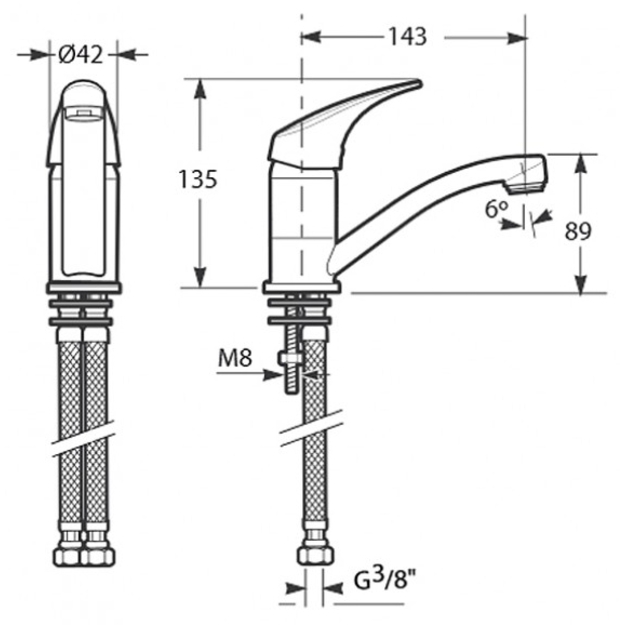 Plautuvės mai&scaron;ytuvas TALAS sukiojamu snapu 143 mm, chromas