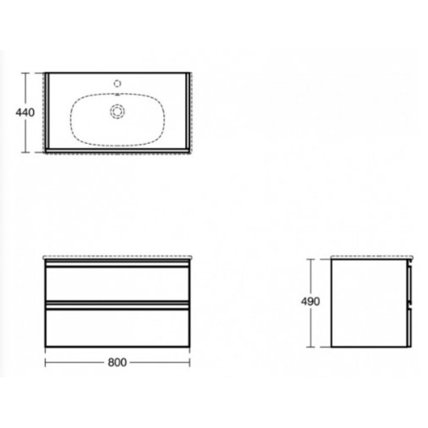 Ideal Standard Tesi pakabinama vonios spintelė 80 cm (800 x 440 x 490), du stalčiai, soft close uždarymas,juoda matinė