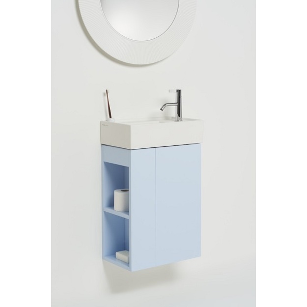 Spintelė Kartell by Laufen, oranžinės spalvos, nedideliam praustuvui 815334 su mai&scaron;ytuvu de&scaron;inėje