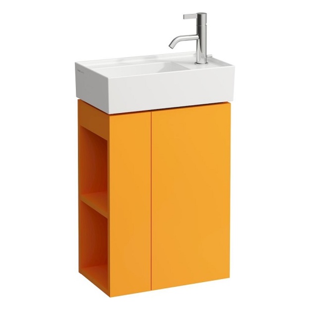 Spintelė Kartell by Laufen, oranžinės spalvos, nedideliam praustuvui 815334 su mai&scaron;ytuvu de&scaron;inėje