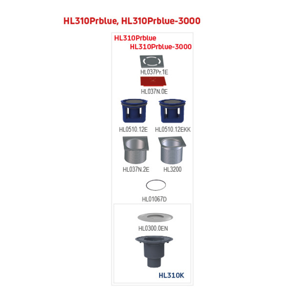 Trapas vidaus patalpoms HL310Prblue DN40/70/100 tiesus, vertikalus su sifonu  Primus blue 