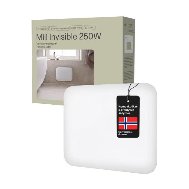 Plieninis panelinis &scaron;ildytuvas Mill Invisible 250W, baltas